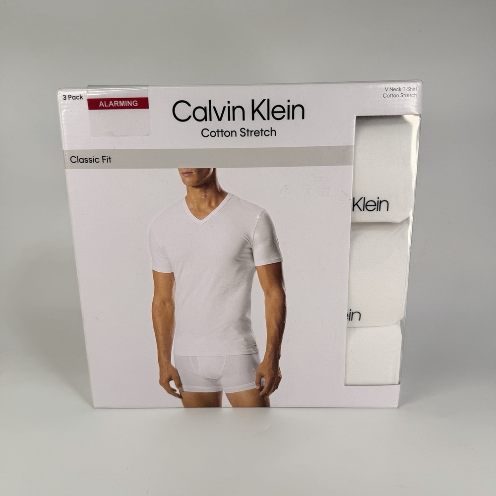 Calvin Klein Mens M - 3 Pack Cotton Stretch Classic Fit V Neck Tshirts White Nwt